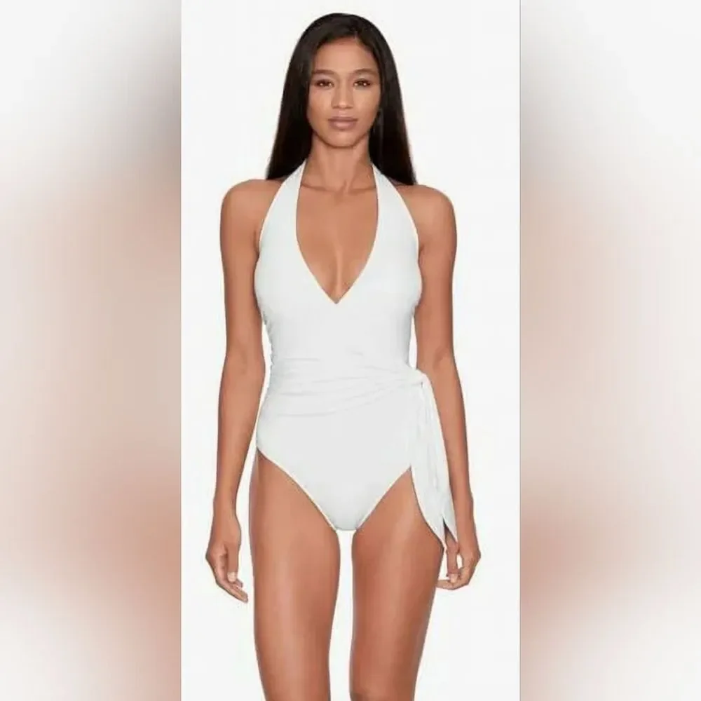 Lauren Ralph Lauren Beach Club Halter Wrap One-Piece Swimsuit NWOT Sz 16 White